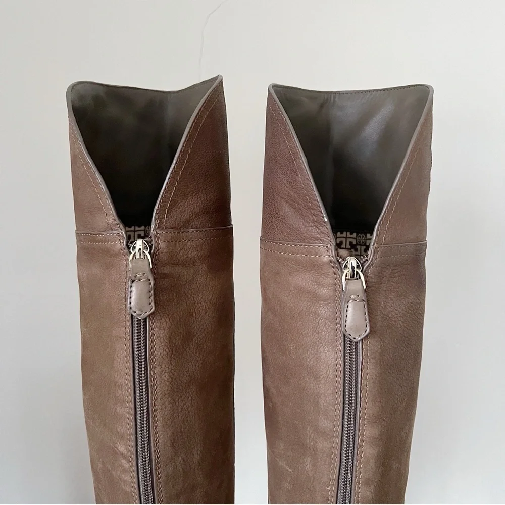 Tory Burch • Simone Over-the-Knee Boots leather Weathered Brown taupe grey